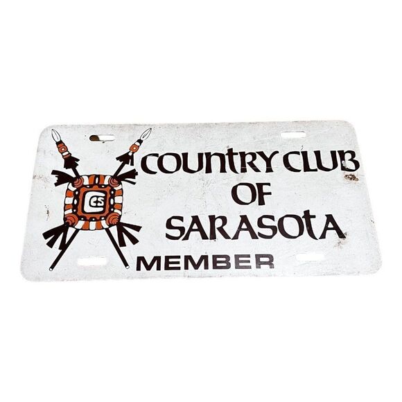 Vintage Sarasota Country Club Member Front License Plate Original Tag Florida FL - Picture 1 of 3